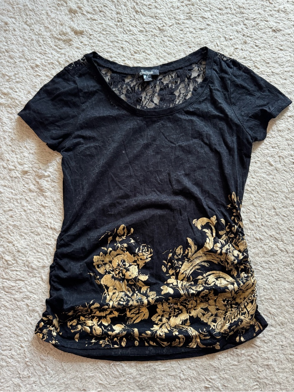 Y2K South Pole gold lace top